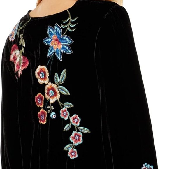 Johnny Was Ardell Velvet Relaxed Blouse Floral Embroidery Top Shirt Black NEW - Picture 8 of 8